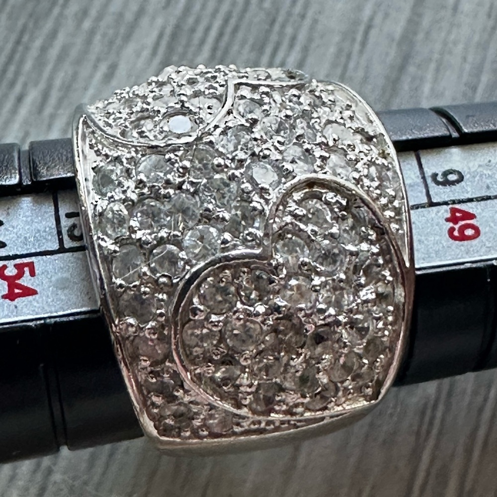 Silver 925 Pave Rhinestone Statement Ring. Size 6 - image 4